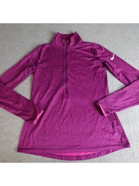 Nike Womens Sweater Large Pink Fuschia 1/2 Zip Polka Dot